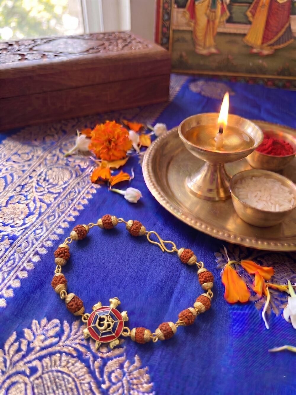 Good Luck Tortoise Om Bracelet Rakhi with Rudraksha Beads