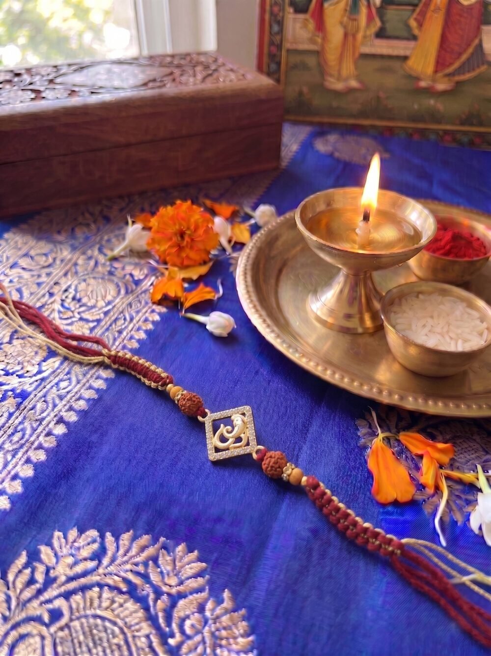 Lord Ganesha Designer Rakhi with Stones and Rudraksha