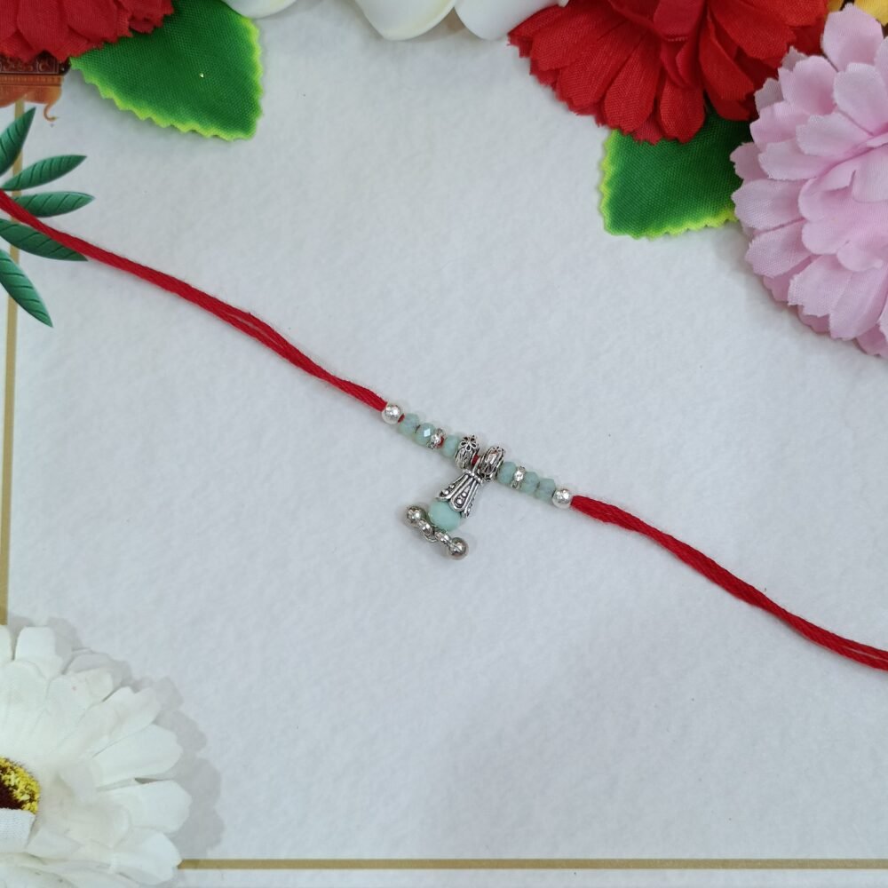 Premium Mint Green Crystal Lumba Rakhi for Bhabhi